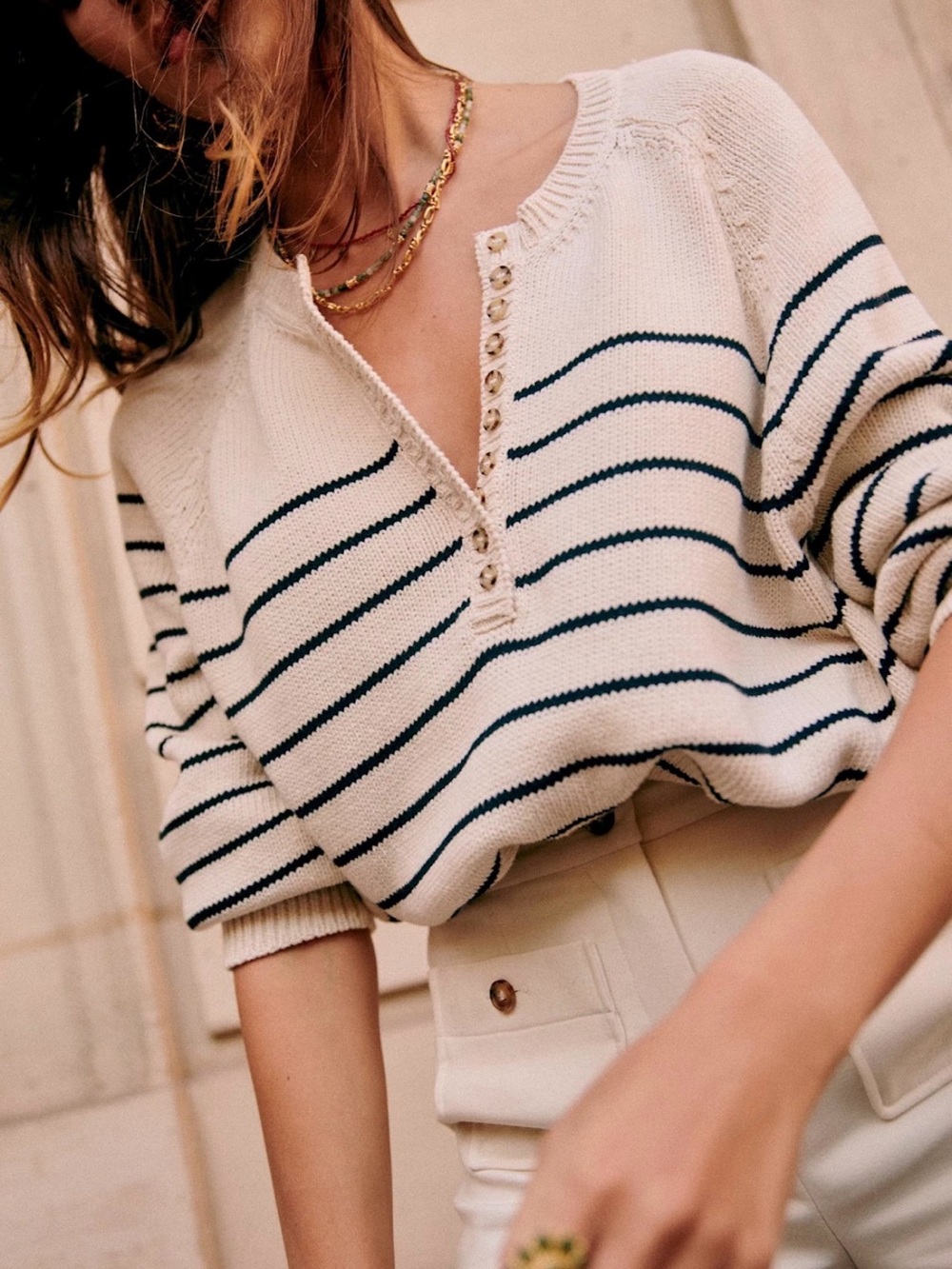 Sezane Leotine Striped Knit Pullover Sweater